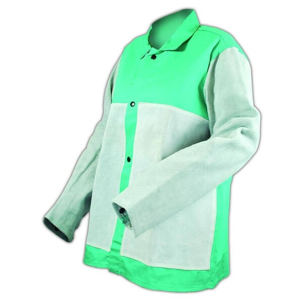 SparkGuard 1830LSFLP Green Flame Resistant Jacket with Leather Sleeves and Front Patches, L